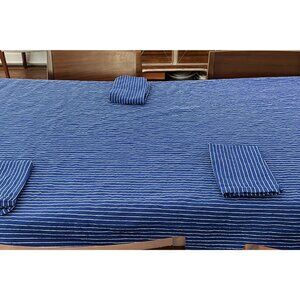 EUC Royal Blue Tablecloth Made in India Approx 92" x 53"